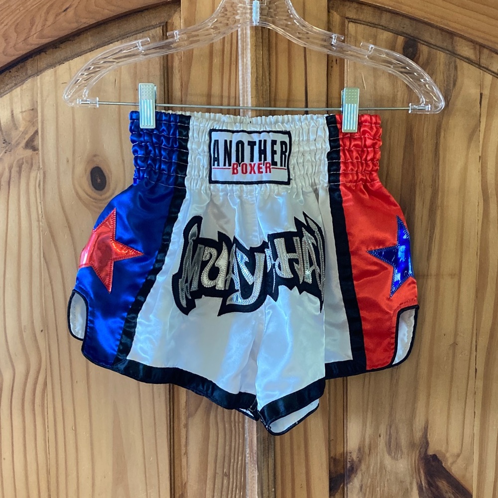 Kids Another Boxer Muaythai red blue white silver shorts size S